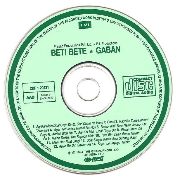 Shankar-Jaikishan : Beti Bete (1964) / Gaban (1966) (CD, Album, Comp)