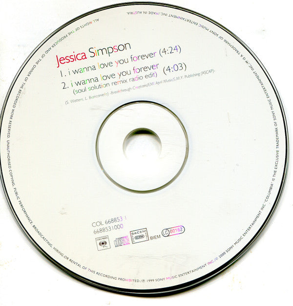 Jessica Simpson : I Wanna Love You Forever (CD, Single, Car)