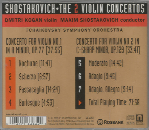 Dmitri Kogan, Maxim Shostakovich, Большой Симфонический Оркестр Всесоюзного Радио : Shostakovich: The 2 Violin Concertos (CD, Album)