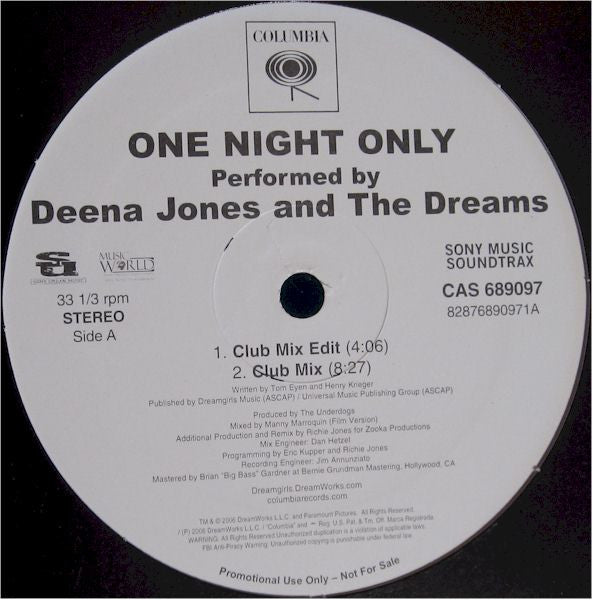 Deena Jones And The Dreams : One Night Only (12", Promo)