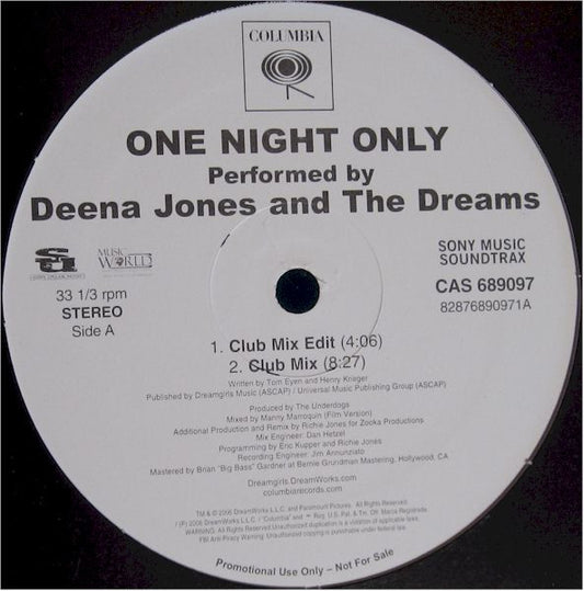Deena Jones And The Dreams : One Night Only (12", Promo)