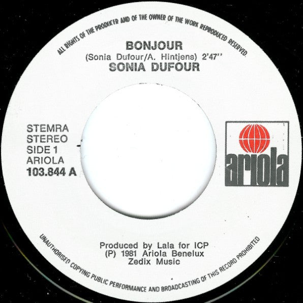 Sonia Dufour : Bonjour! (7", Single)