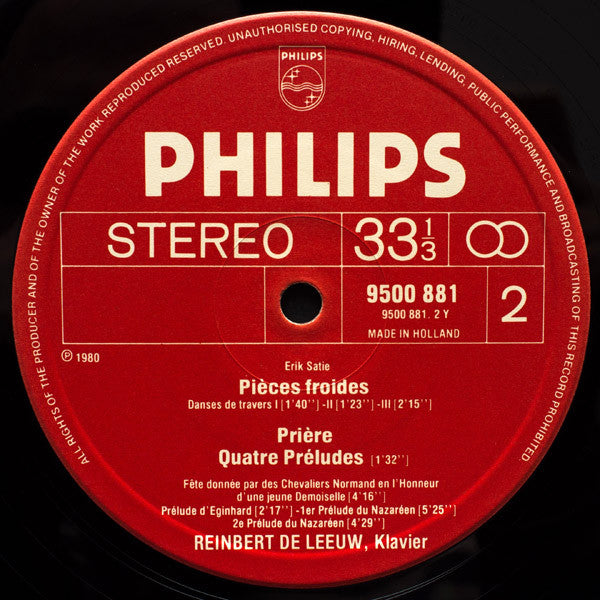 Erik Satie, Reinbert de Leeuw : Early Piano Works Vol./Folge 3 (LP, Album, RE)