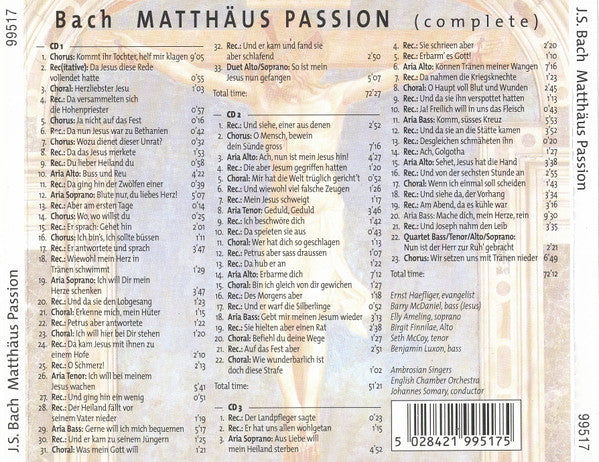 Johann Sebastian Bach, English Chamber Orchestra, Elly Ameling, Birgit Finnilä, Seth McCoy, Benjamin Luxon : Matthäus Passion (Complete) (3xCD, Album, RE)