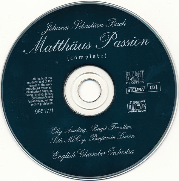 Johann Sebastian Bach, English Chamber Orchestra, Elly Ameling, Birgit Finnilä, Seth McCoy, Benjamin Luxon : Matthäus Passion (Complete) (3xCD, Album, RE)