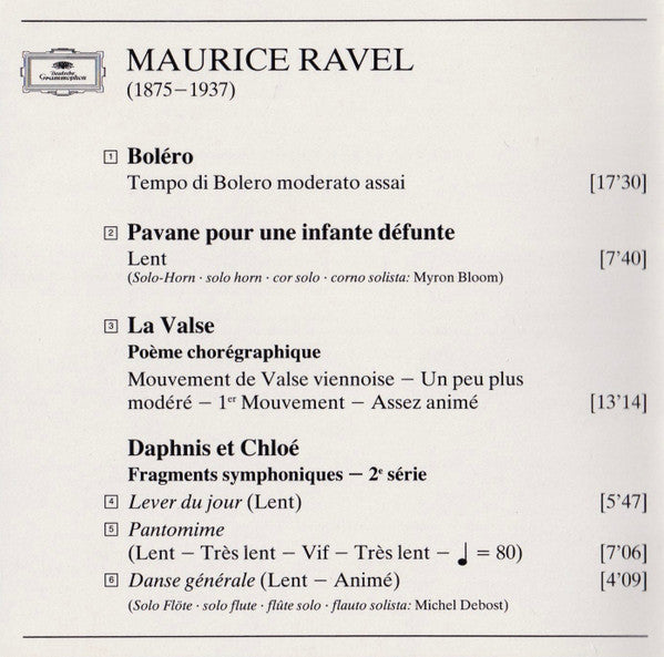 Maurice Ravel / Orchestre de Paris · Daniel Barenboim : Bolero • La Valse • Pavane Pour Une Infante Défunte • Daphnis Et Chloé: Suite No.2 (CD, Album, RE)