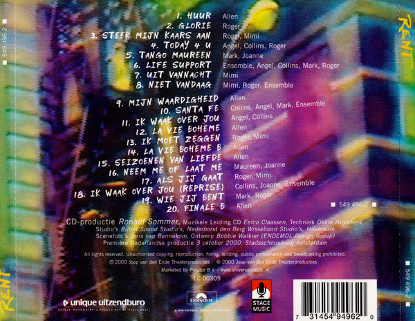 Various : Rent - Leven Voor Vandaag (CD, Album)