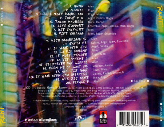 Various : Rent - Leven Voor Vandaag (CD, Album)