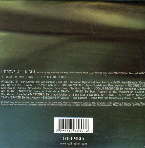 Céline Dion : I Drove All Night (CD, Single, Car)