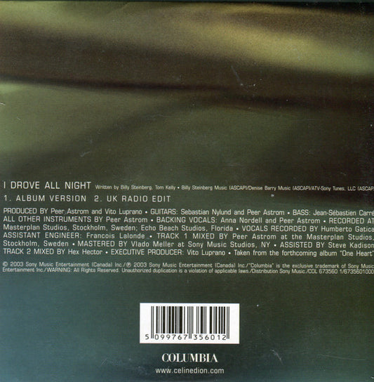 Céline Dion : I Drove All Night (CD, Single, Car)