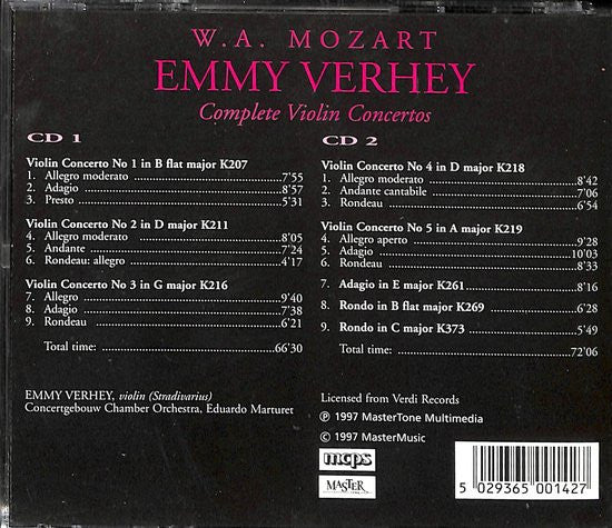 Emmy Verhey, Concertgebouw Chamber Orchestra, Eduardo Marturet : Complete Violin Concertos - W.A. Mozart (2xCD, Album)