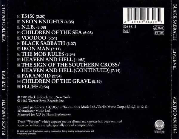 Black Sabbath : Live Evil (CD, Album)