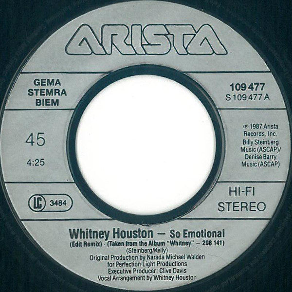 Whitney Houston : So Emotional (7", Single)