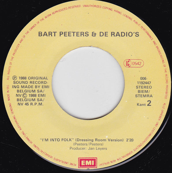 Bart Peeters & The Radios : I'm Into Folk (7", Single)