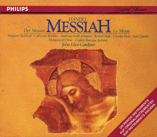 Georg Friedrich Händel - John Eliot Gardiner, Margaret Marshall, Catherine Robbin, Anthony Rolfe Johnson, Robert Hale (2), Charles Brett, Saul Quirke, The Monteverdi Choir, The English Baroque Soloists : Messiah / Der Messias / Le Messie (2xCD + Box, RE)