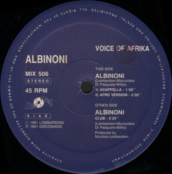 Voice Of Africa : Albinoni (12")