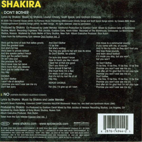 Shakira : Don't Bother (CD, Single)