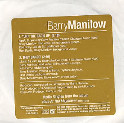 Barry Manilow : Turn The Radio Up / They Dance! (CD, Single, Promo)