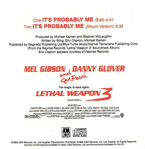 Sting With Eric Clapton : It's Probably Me (CD, Single)