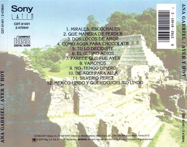 Ana Gabriel : Ayer y Hoy (CD, Album)