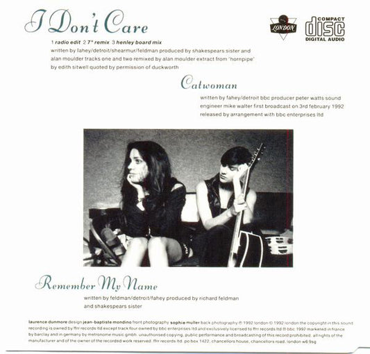 Shakespear's Sister : I Don't Care (CD, Single)