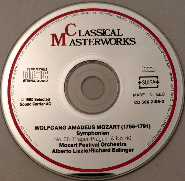 Wolfgang Amadeus Mozart, Mozart Festival Orchestra (2), Alberto Lizzio, Richard Edlinger : Symphonien No. 38 "Prager/Prague" & No. 40 (CD, Comp)