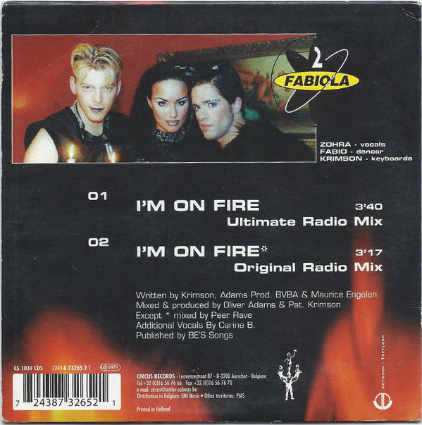 2 Fabiola : I'm On Fire (CD, Single)