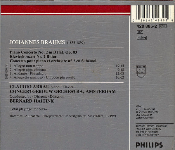 Johannes Brahms - Claudio Arrau, Concertgebouworkest, Bernard Haitink : Piano Concerto No. 2 (CD, Album, RM)