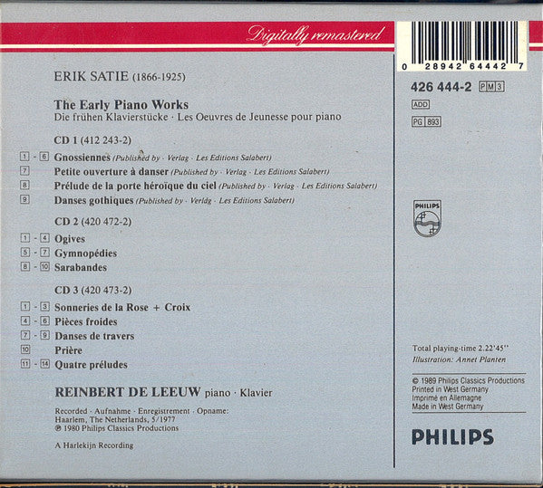 Erik Satie • Reinbert de Leeuw : The Early Piano Works = Die Frühen Klavierstücke = Les  Œuvres De Jeunesse Pour Piano (Box, Comp, Sli + 3xCD, Album, RE, RM)