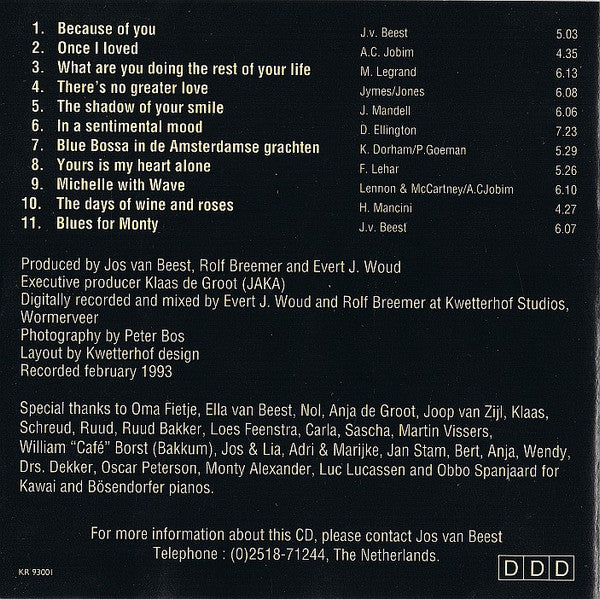 Jos van Beest Trio : Because of You (CD, Album)