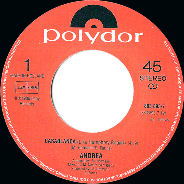 Andrea (4) : Casablanca (Like Humphrey Bogart) (7", Single)