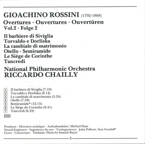 Gioacchino Rossini, National Philharmonic Orchestra, Riccardo Chailly : Overtures Vol. 2 • Ouvertüren Folge 2 (CD)