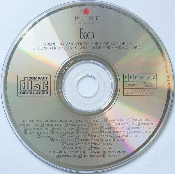 Johann Sebastian Bach, Christiane Jaccottet : Goldberg Variations For Harpsichord • Chromatic Fantasy And Fugue For Harpsichord (CD, Comp)