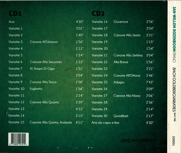 Johann Sebastian Bach, Jan-Willem Rozenboom : Goldberg Variaties BWV 988 (2xCD, Album, dig)