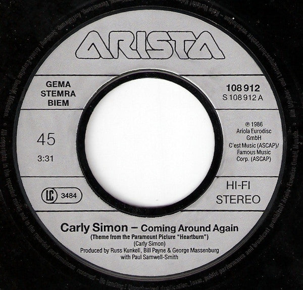 Carly Simon : Coming Around Again (7", Single)