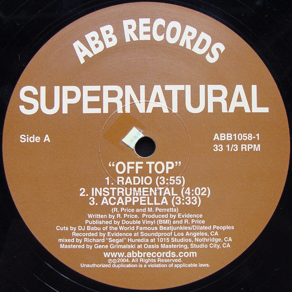 Supernatural (2) : Off Top / S.P.I.T. (12")