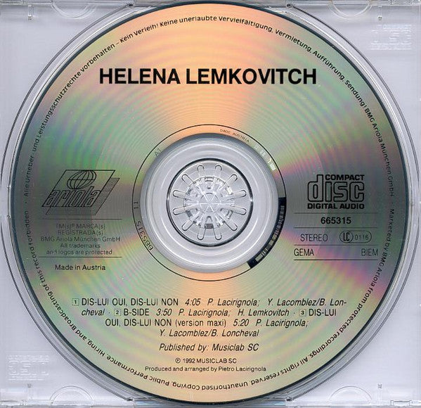 Helena Lemkovitch : Dis-Lui Oui, Dis-Lui Non (CD, Maxi)