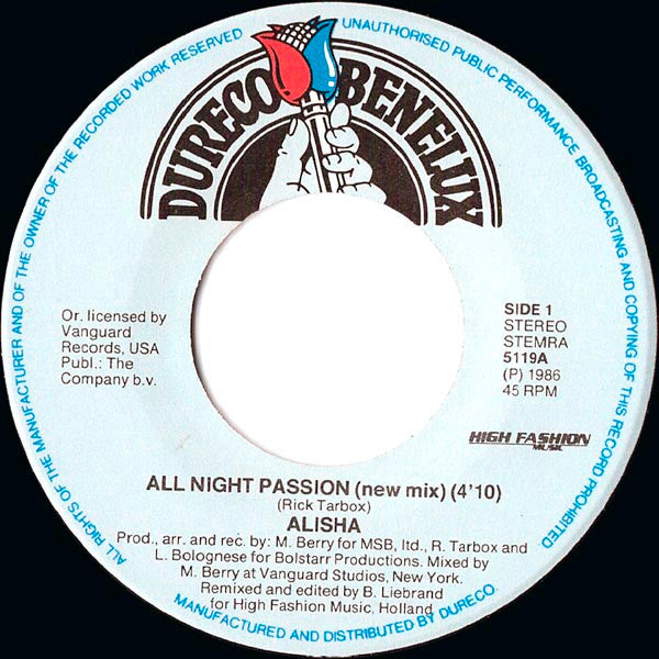 Alisha : All Night Passion (7", Single)