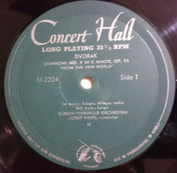 Antonín Dvořák, Josef Krips, Tonhalle-Orchester Zürich : New World Symphony - Symphony No. 9 In E Minor Opus 95 (LP, Album)