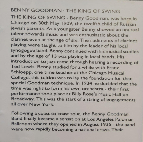 Benny Goodman : The King Of Swing (CD, Comp, RM)