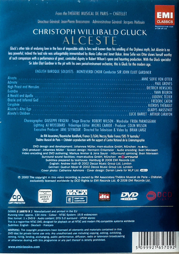 Christoph Willibald Gluck, Anne Sofie Von Otter, Paul Groves, John Eliot Gardiner, The Monteverdi Choir, The English Baroque Soloists , Stage Director: Robert Wilson (2) , Directed For Television And Video By Brian Large : Alceste (DVD-V, Copy Prot., NTSC)