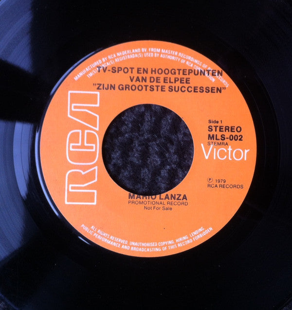 Mario Lanza : Tv-spot En Hoogtepunten Van De Elpee "Zijn Grootste Successen" (7", Single, Promo)