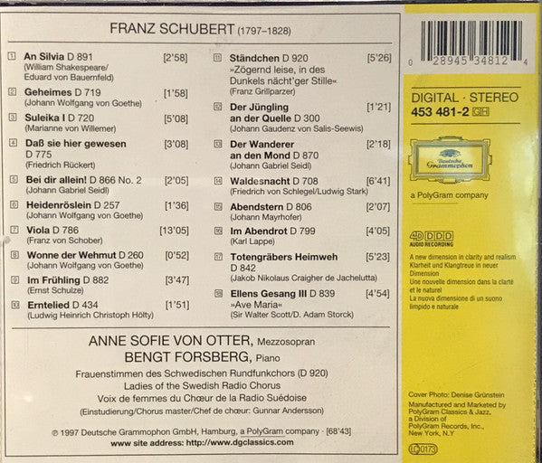 Anne Sofie Von Otter, Bengt Forsberg, Franz Schubert : Lieder (CD, Album)