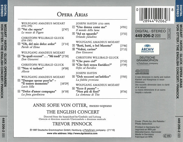 Wolfgang Amadeus Mozart, Joseph Haydn, Christoph Willibald Gluck, Anne Sofie Von Otter, The English Concert, Trevor Pinnock : Opera Arias (CD, Album)