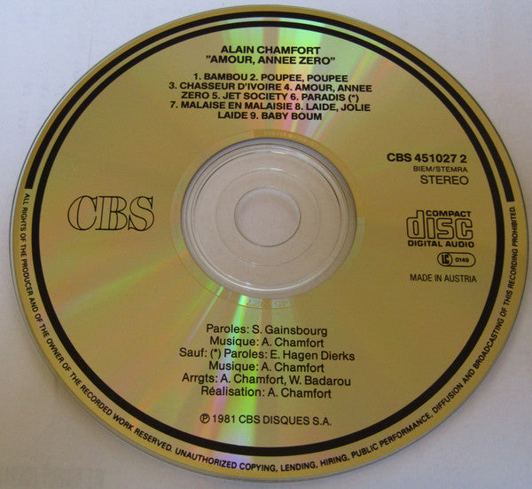 Alain Chamfort : Amour, Année Zéro (CD, Album, RE)
