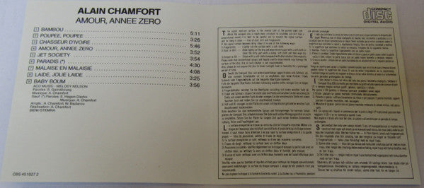 Alain Chamfort : Amour, Année Zéro (CD, Album, RE)