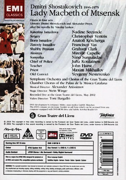 Dmitri Shostakovich, Nadine Secunde, Christopher Ventris, Francisco Vas, Anatoli Kotcherga, Graham Clark (2), Symphony Orchestra Of The Gran Teatre Del Liceu De Barcelona, Alexander Anissimov : Lady Macbeth Of Mtsensk (2xDVD-V, Copy Prot., Enh, RE, NTSC)