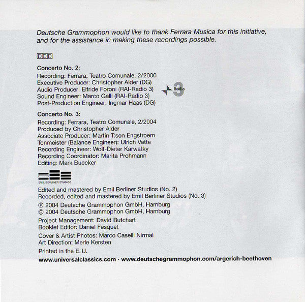 Ludwig Van Beethoven - Martha Argerich, Mahler Chamber Orchestra, Claudio Abbado : Piano Concertos Nos. 2 & 3 (CD, Album)