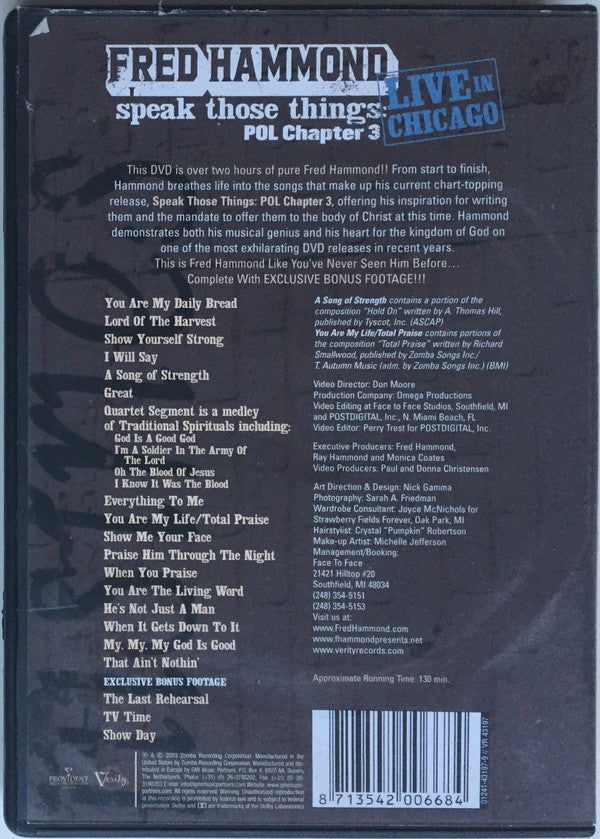 Fred Hammond : Speak Those Things: POL Chapter 3 (Live In Chicago) (DVD, Album)