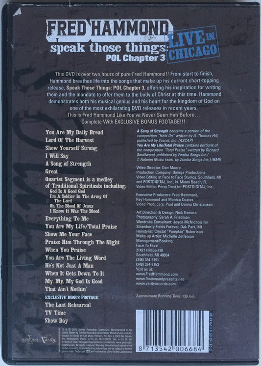 Fred Hammond : Speak Those Things: POL Chapter 3 (Live In Chicago) (DVD, Album)